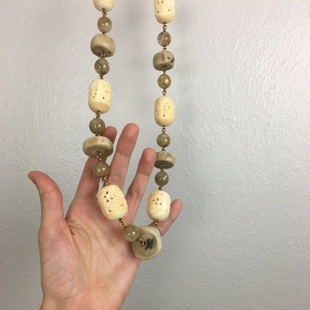 NWT Stephen Dweck Bone Sea Bamboo Quartz Necklace